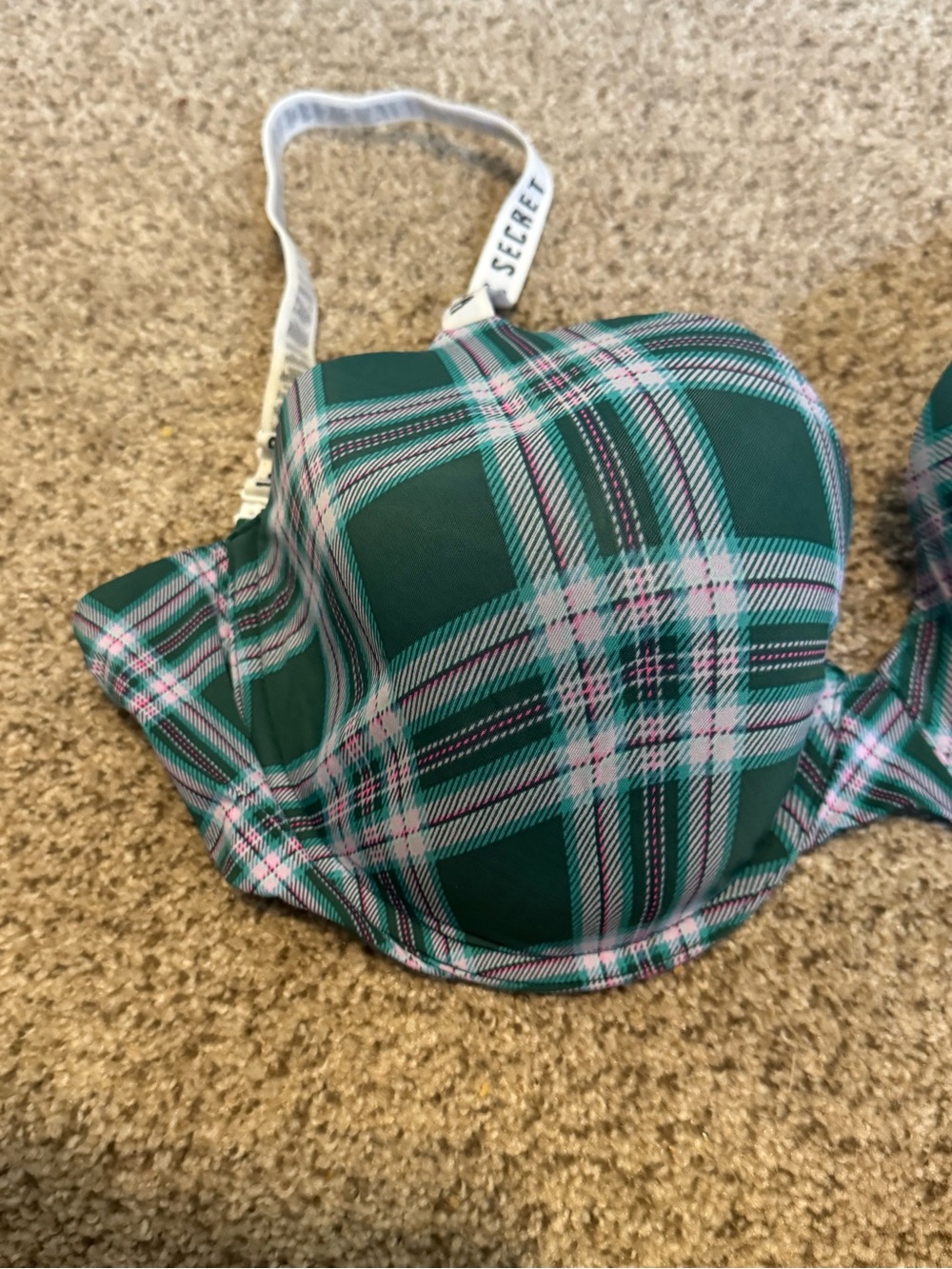 plaid green and pink bra - Padded Support
